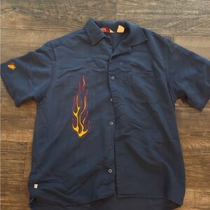 Cubavera Dark Blue Shirt with Yellow and Red Flame